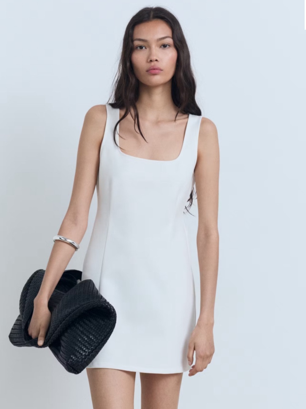 Mango White Scoop Neck Sleeveless Mini Dress